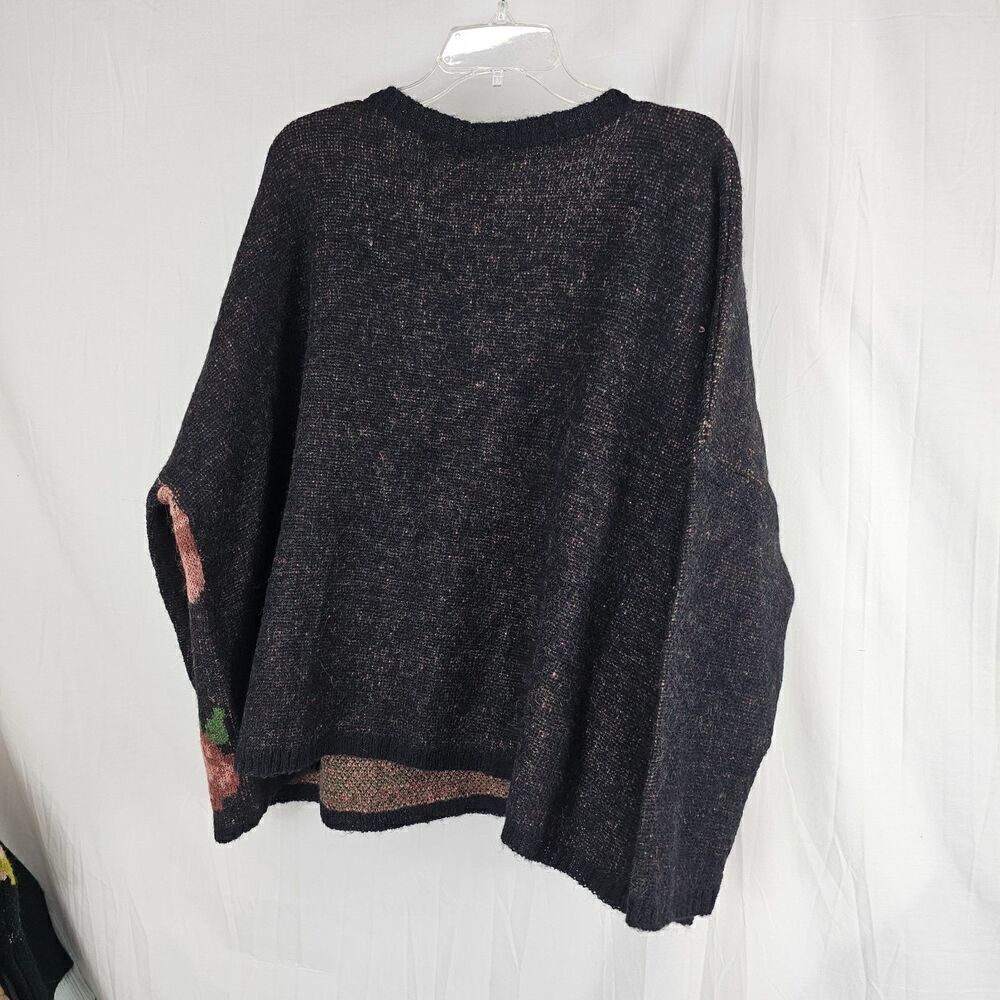 Andree By Unit Floral Knit Sweater Blk  Pink Flowers Size Large Parisian Garden - Picture 7 of 7